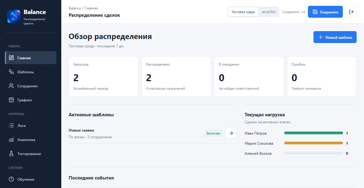 Обзор работы виджета распределения сделок Balance